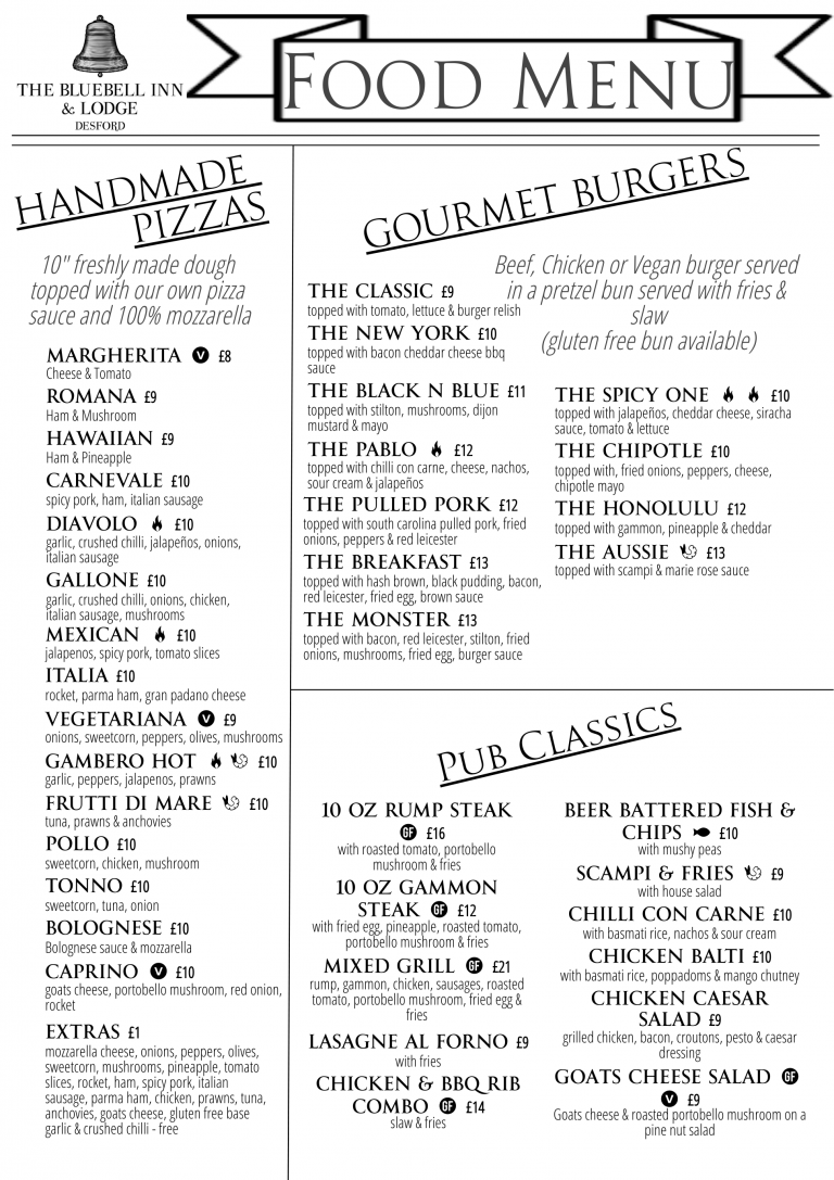 View Our Menus at The Bluebell Inn & Lodge Desford